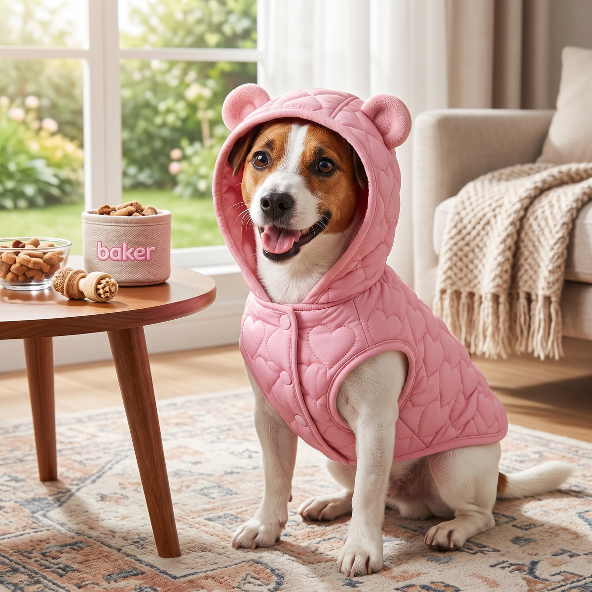 Pink Quilted Hooded Dog Jacket