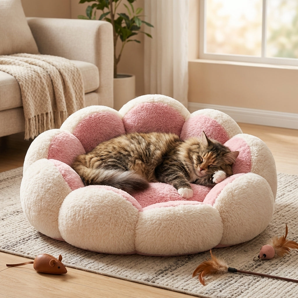Pink and Cream Flower Pet Bed