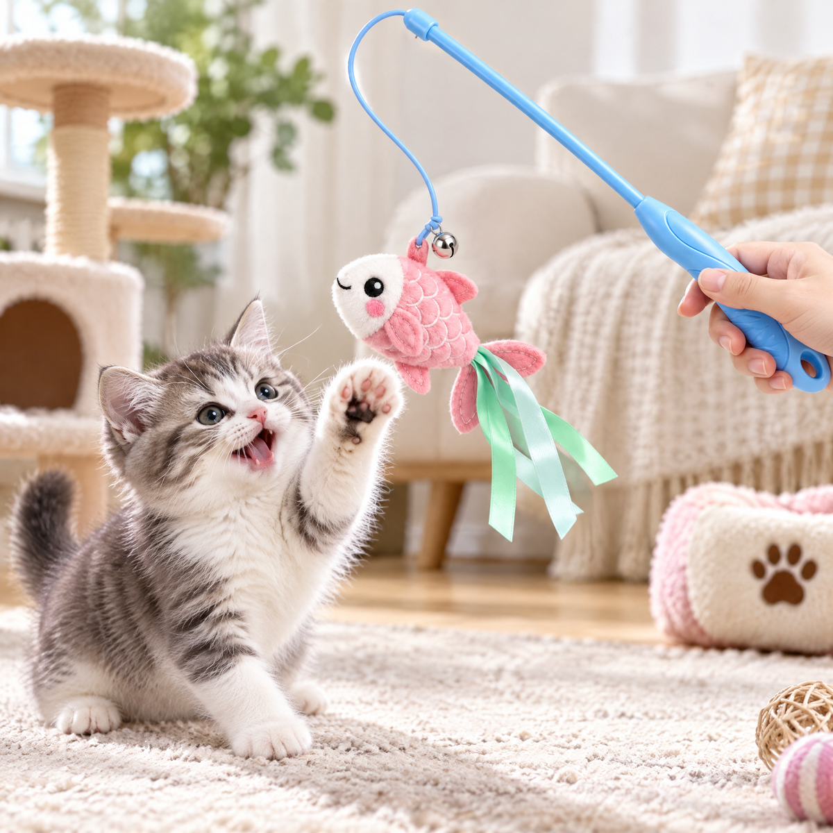 Fish Teaser Wand Cat Toy