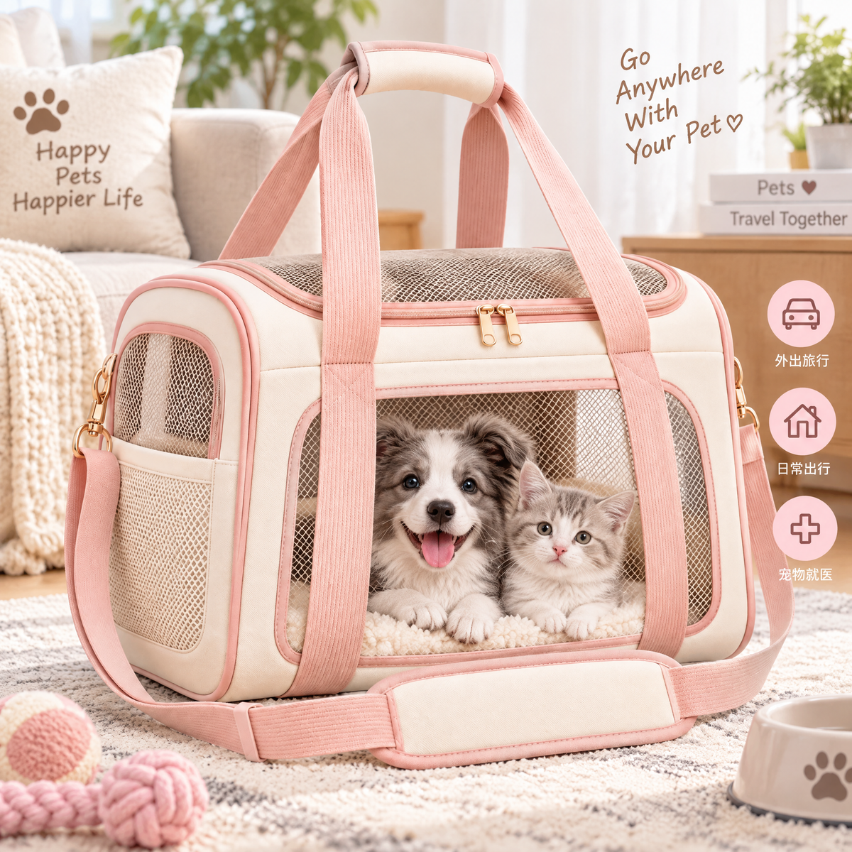 Blush Pink Pet Carrier Bag