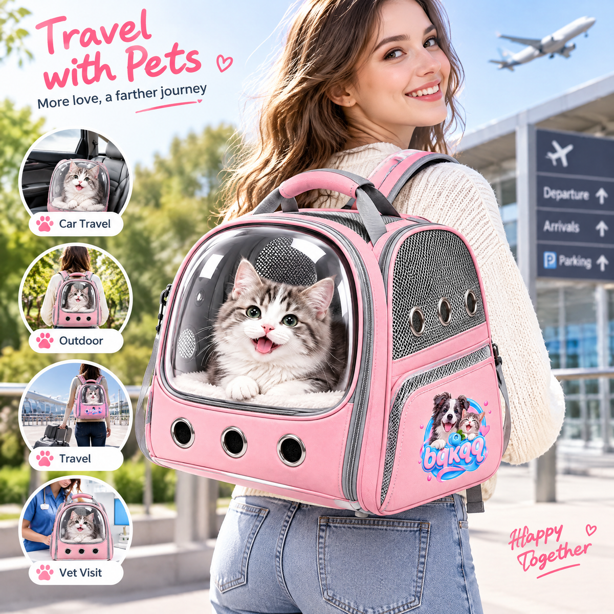 Pink Bubble-Window Pet Backpack