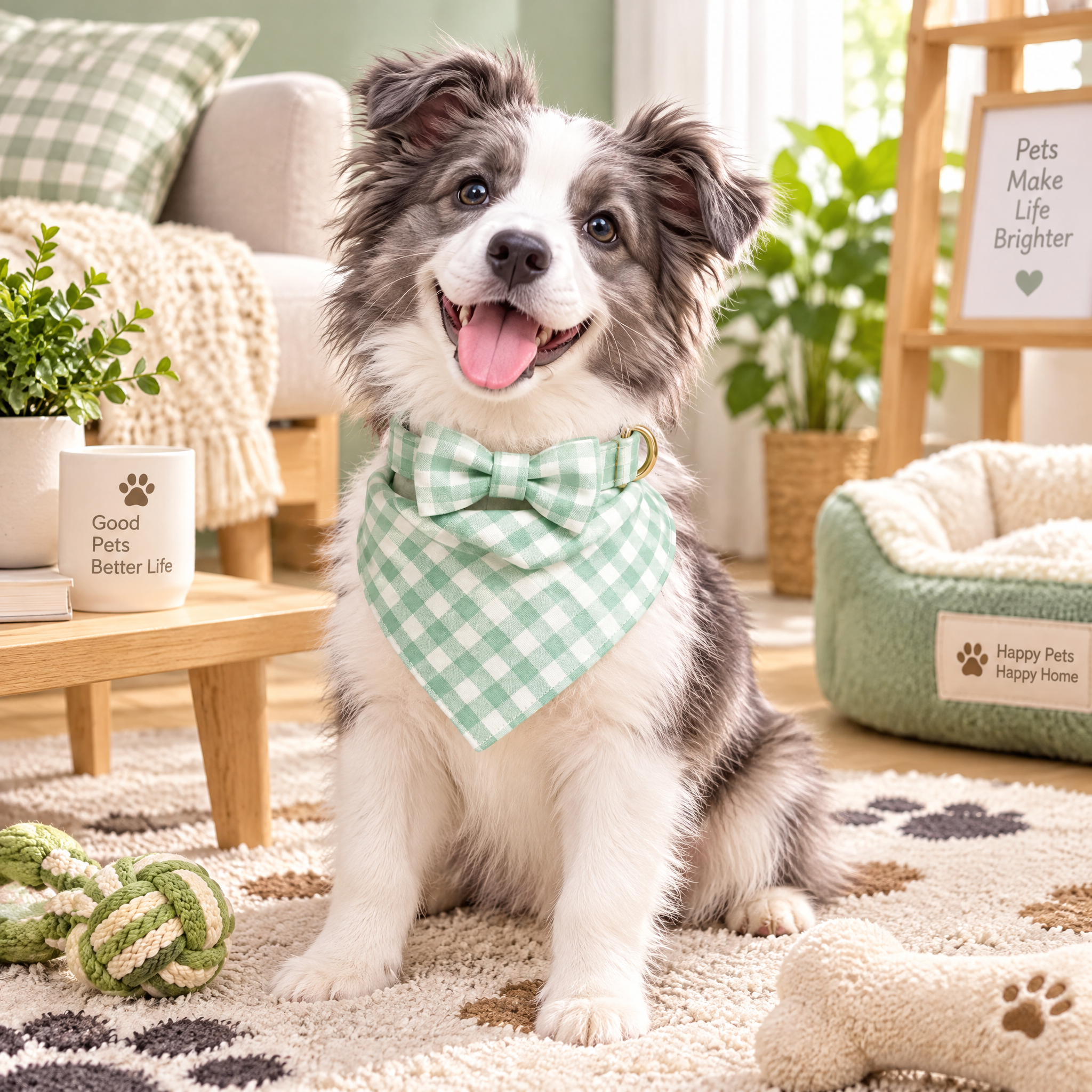 Mint Gingham Dog Bandana