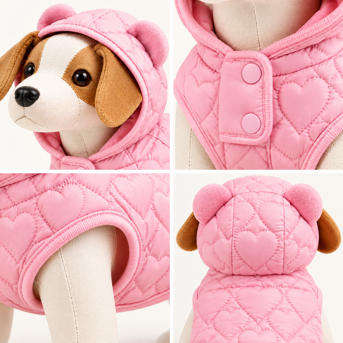 Pink Quilted Hooded Dog Jacket